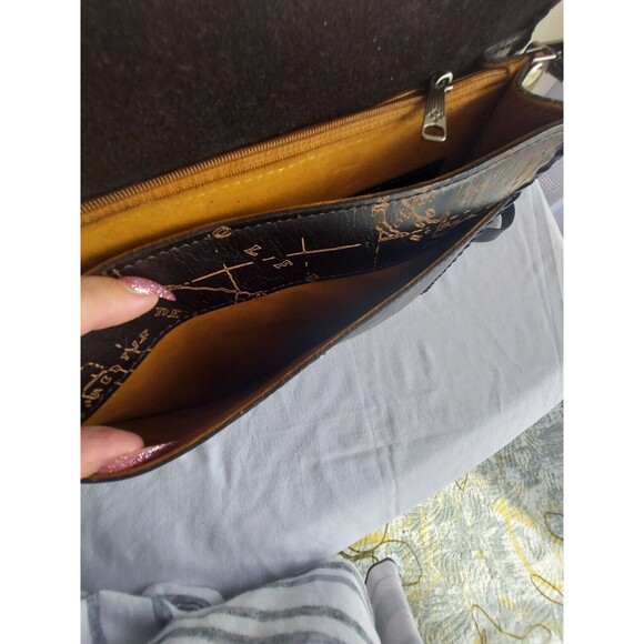 Patrica Nash Black Leather Map Sarola Scalloped Flap Snap Shoulder Bag Crossbody - Picture 10 of 15